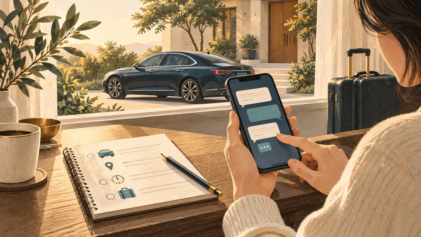Editorial illustration of a phone, notepad and pencil for planning written ride communications.
